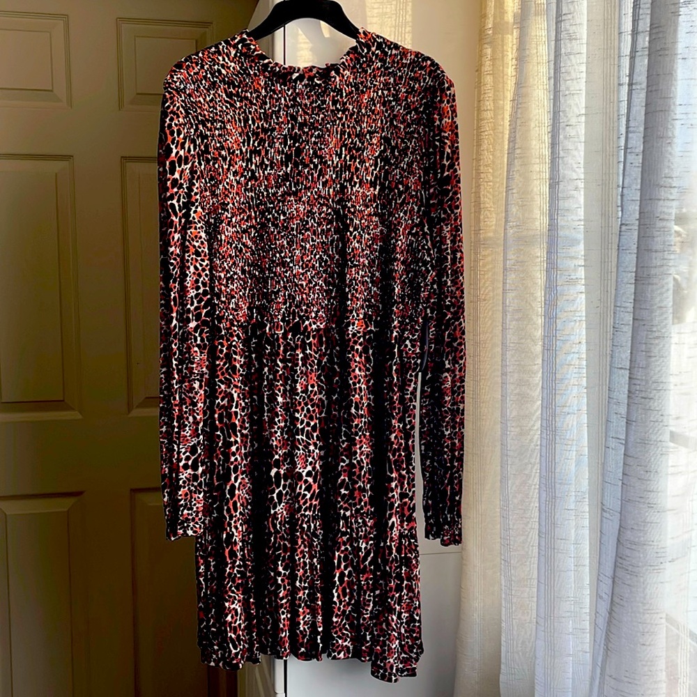 Scoop smocked animal print dress